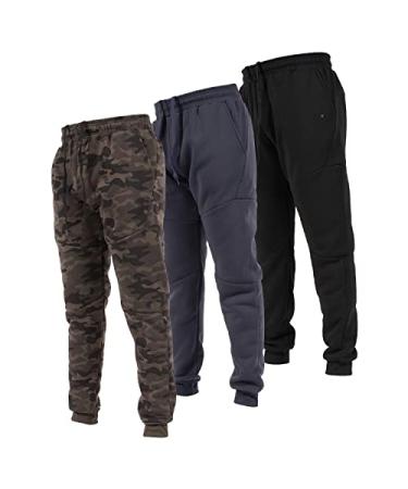 Ultra Performance 3 Pack Fleece Active Tech Joggers for Men Mens Sweatpants with Zipper Pockets Green Camo / Charcoal / Black X-Large