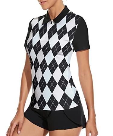 Soneven Women's Short Sleeve Golf Shirt Moisture Wicking Athletic Golf Polo Shirts Tennis Shirts Dry Fit Large 02-argyle