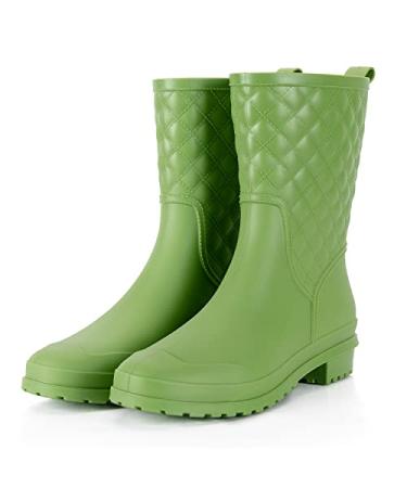 Petrass Women Rain Boots Black Waterproof Mid Calf Lightweight Cute Booties Fashion Out Work Comfortable Garden Shoes 6 Green