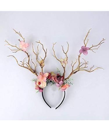 Deer Antler Flower Crown Headband - Halloween & Christmas Props - Light Brown - Buy Online on GoSupps.com