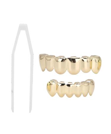 Herchr Funny wrong teeth for Halloween shiny brass teeth smooth prosthesis teeth decoration for Halloween-Party gift (golden)