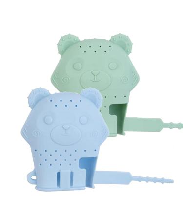 PandaEar 2 Pack Baby Soothing Teething Mitten Chew Toy - Stimulating Teether Pain Relief Protection Glove (Blue Green)
