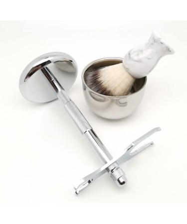 GHQyp Men's Synthetic Shaving Brush Set with Bowl Holder | Perfect Razor-Cream Shaving Brush | 2.9x6 Inches Silver - Buy Online on GoSupps.com