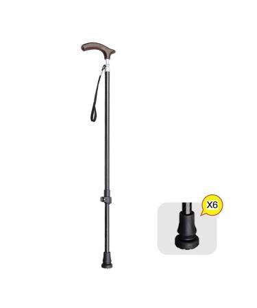Walking Stick Carbon Light Telescopic Cane Solid Wood Non-Slip Old Man Crutch with 6pc Foot pad (#1 A) Prosperous