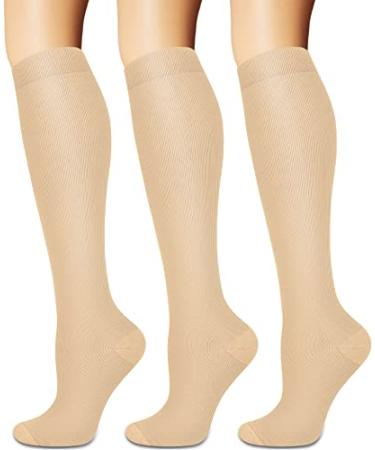 Compression Socks for Women and Men Circulation (3 Pairs) - Best for Medical,Nursing,Running,Travel Knee High Socks 01 Nude Small-Medium