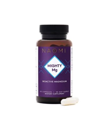 NAOMI Mighty Mg Magnesium Glycinate & Malate Complex 360mg  High Absorption Formula  Elemental Magnesium Supports Heart Health  Strong Bones  Better Sleep  Gluten-Free  Non-GMO  Vegan  60 Veggie Caps 60 Count (Pack of 1)
