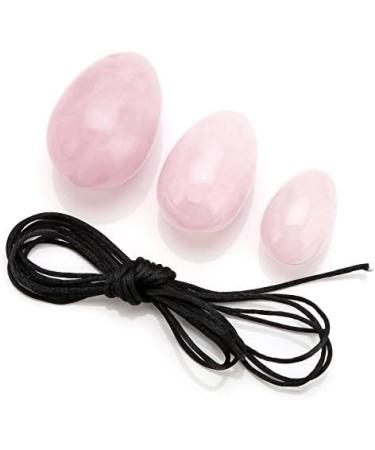 Crystears Rose Quartz Yoni Eggs - Drilled Crystal Massage Eggs in 3 Sizes with Silk Cord for Muscle Relief & Cone Exercises - Buy Online on GoSupps.com