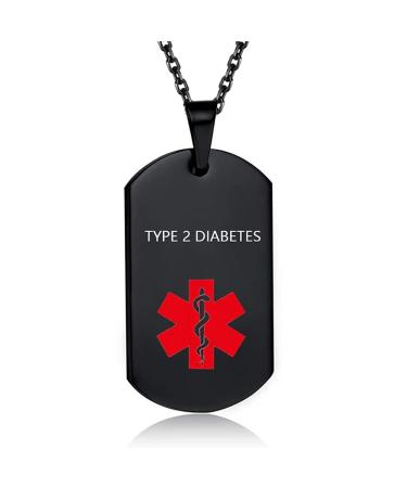 TYPE2 DIABETES Medical Alert ID Necklace Pendant for Men Women Stainless Steel Medical ID Tag Emergency Med Alert Necklace Jewelry