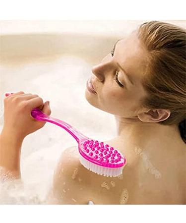Pink Bath Brush Back Body Sponge Scrubber with Handle | Exfoliating Skin Massager for Shower | Bathroom Exfoliation Scrub - Buy Online on GoSupps.com