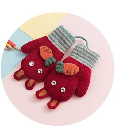 Kids Toddlers Knitted Gloves Mittens | Fleece Lined | Cartoon Design | Xmas Gift | Red - Buy Online on GoSupps.com