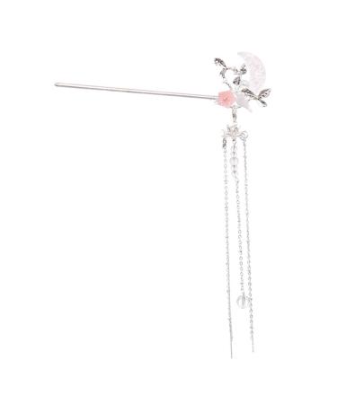 Beaupretty 1pc Clips Girls Long Moon Insert Tassel Updo Flower Chignon Headdress Hanfu Chopsticks Stick Hairpin Traditional Chopstick Women with Pin Fork Fashion Design Dress Decorative