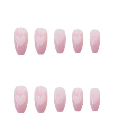 Xerling Fancy Glossy Full Cover Soft Pink Heart Coffin Acrylic Nails - 24 Pcs Press-On False Tips for Women & Girls | Cute Baby Pink Design for Parties & Salons - Buy Online on GoSupps.com
