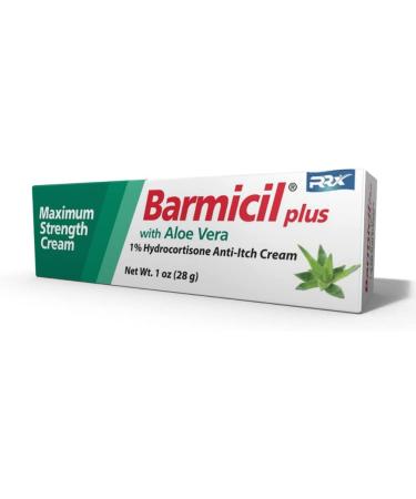 Barmicil Plus Cream Skin Allergies Aloe Vera with 1% Hydrocortisone Maximum Strength Anti-Itch Contains 1 oz Tube (28 Grams) Relieves Skin Allergies