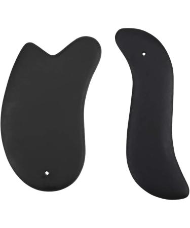 Windfulogo 2 Pcs Guasha Massage Board Natural Bian Stone Scraping Tool for SPA & Acupuncture Therapy - Black - Buy Online on GoSupps.com