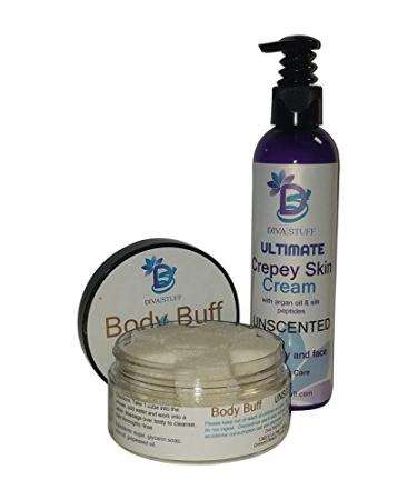 Diva Set Ultimate Crepey Skin Cream and Sugar Scrub with Hyaluronic Acid Unscented