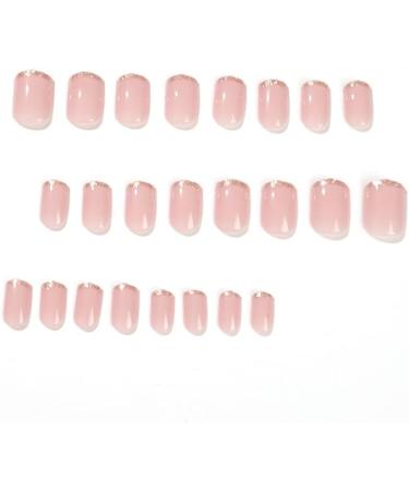 French Tip Press on Nails - Short Round Press On Nails with Nail Tips Golden Glitter edged Nake color Fake Nails press on nails Acrylic False Nails Cute Artificial Nails - Buy Online on GoSupps.com