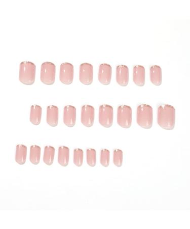 Gold Glitter French Tip Press-On Nails - 24Pcs Pink Fake Nails for Women and Girls - Buy Online on GoSupps.com