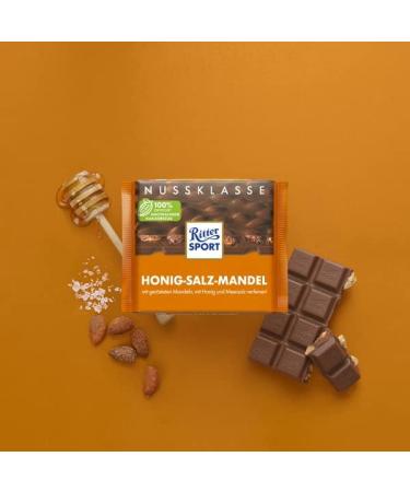 Ritter Sport Almond with Honey and Salt 100 g whole almonds in whole milk chocolate refined with honey and salt with a unique taste - Buy Online on GoSupps.com