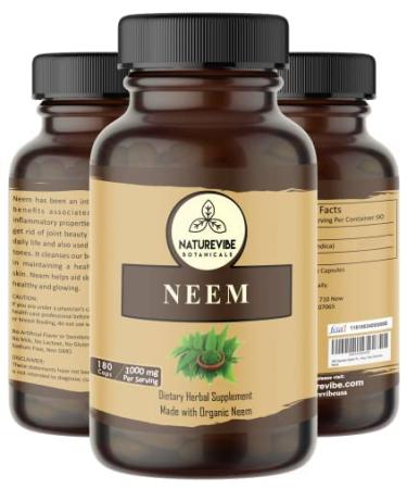 Naturevibe Botanicals Neem Capsules Premium 180 Veg Capsules | Herbal Supplement for Healthy Skin | 600 mg Per Serving | Made with Organic Herb Neem Leaf Powder