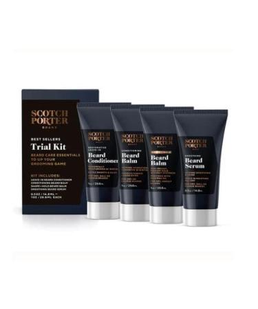 Scotch Porter 4-Piece Beard Trial Kit | Includes Conditioner, Conditioning Balm, Shape + Hold Balm and Serum | 4 1oz Tubes | Formulated for Men with Non-Toxic Ingredients, Free of Parabens, Sulfates & Silicones | Vegan