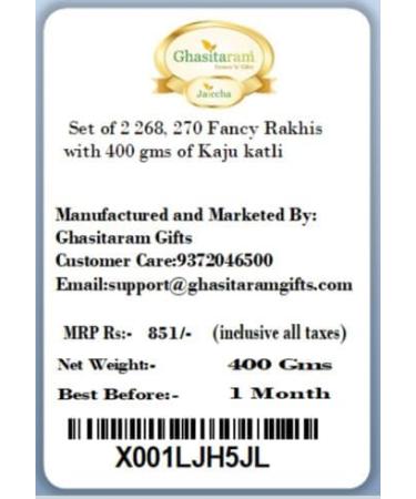 Ghasitaram Gifts Rakhi for Brother Rakhis Online - Set of 2 268 270 Fancy Rakhis with 400 GMS of Kaju katli - Buy Online on GoSupps.com