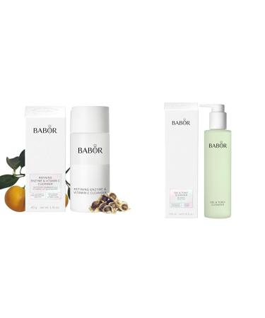Babor Cleansing Enzymes Cleanser for combination skin oily skin and for impure skin enzymatic cleaning and peeling powder with vitamin C 1 x 40 g market launch 2023 bundle with gel & tonic cleaner