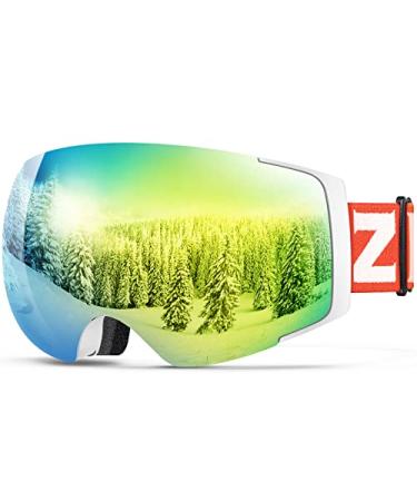 ZIONOR X4 Ski Goggles Magnetic Lens - Snowboard Snow Goggles for Men Women Adult A-white Frame Revo Mirror Orange Lens Vlt 8.84%