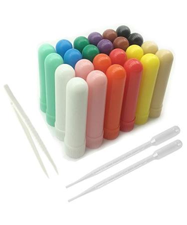 zison 24PCS Essential Oil Aromatherapy Blank Nasal Inhaler Tubes (24 Complete Sticks+12 Extra Wicks+2 Polyethylene Pipette Droppers Including 1 Tweezers) 12colors