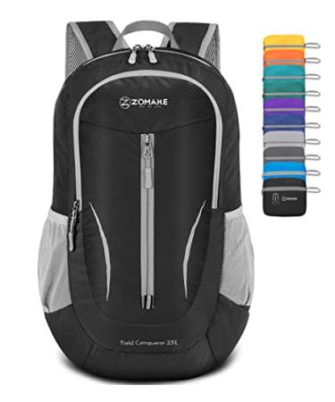 ZOMAKE Ultra Lightweight Packable Backpack 25L - Foldable Hiking Backpacks Water Resistant Small Folding Daypack for Travel Black
