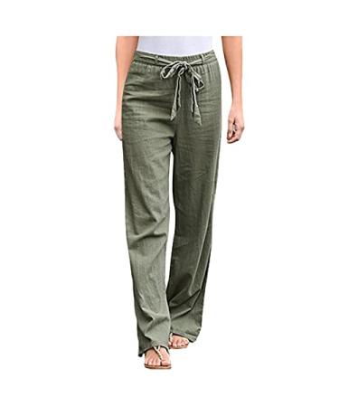 KANGMOON Women's Summer Boho Tie Waist Pants Loose Wide Leg Beach Hippie Pants Casual Straight Trousers 2-army Green 4X-Large