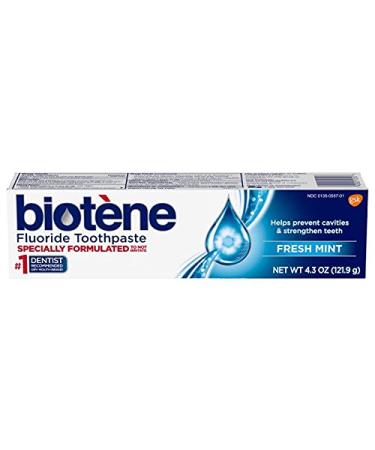 Biotene Fluoride Toothpaste for Dry Mouth Symptoms Bad Breath Treatment and Cavity Prevention Fresh Mint - 4.3 oz (Pack of 5)