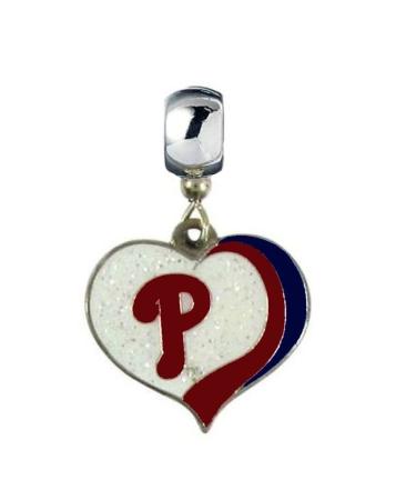 PHILADELPHIA PHILLIES BASEBALL CHARM 3/4" ACROSS X 3/4" LONG TEAM HEART CHARM SLIDER PENDANT FOR NECKLACE EUROPEAN CHARM BRACELET (Fits Most Name Brands) COLLAR CHARM ETC