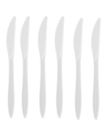 150 PCS Plastic Knives Disposable Plastic Utensils Disposable Knives Heavy Duty Knives Disposable Plastic Cutlery for Dinners Buffets Take-Out Catering Food Services(White)