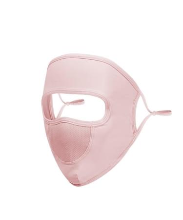 NAERTFD sun protection mask summer lady's full face-sun protection mask breathable ice sile veil outdoor sports sun protection mask (size: hooded pink)