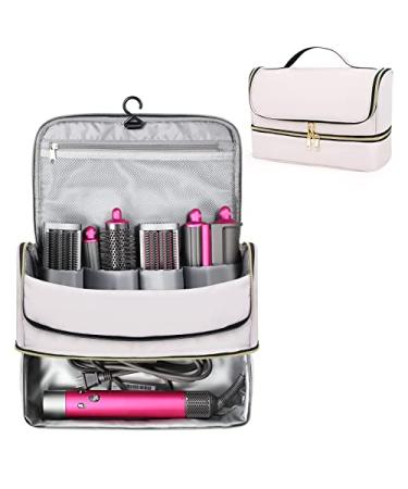 Pripher Double-Layer Travel Case Compatible for Dyson Airwrap Styler with Waterproof Compartment Portable Waterproof Travel Bag Toiletry Bag for Supersonic A1-Pink