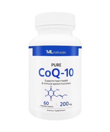 Pure CoQ-10 200 mg 60 Vegetable Capsules. One a Day (2-Month Supply). Premium Quality 60 Count (Pack of 1)