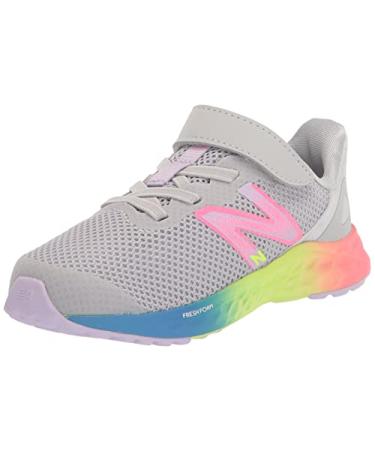 New Balance Kid's Fresh Foam Arishi V4 Hook and Loop Running Shoe Little Kid (4-8 Years) 13.5 Wide Little Kid Light Aluminum/Cyber Lilac/Neon Pink