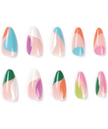 Justotry 24 Pcs Iridescent Oval False Nails Short | Colourful French Press on Nails | Rainbow Nails with Nail Glue | Almond Stick on Nails for Women - Buy Online on GoSupps.com