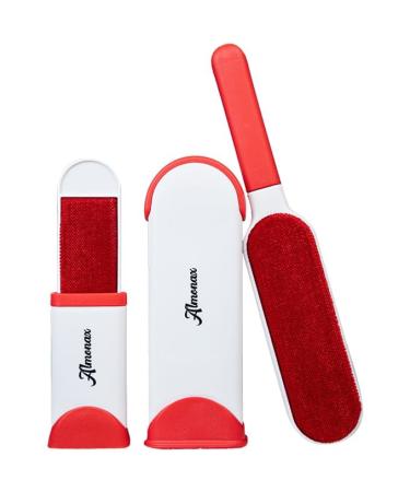 Pet Hair Removal Tool Lint Remover Brush Dog Hair Remover Clothes Couches Furniture Lint Brush Double-Sided Brush with Self-Cleaning Base Better Than Lint Rollers for Pet Hair (Red)