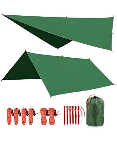 REDCAMP Hammock Rain Fly Camping Tarp Waterproof, 10x10ft Lightweight Backpacking Rain Tarp Shelter for Hiking Outdoor, Green Green 10*10ft