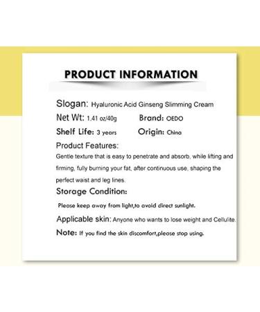 OEDO Ginseng Body Detox Slimming Cream Legs Belly Waist Effective Fat Burning Weight Loss Nutrition Cream Body Care Products - Buy Online on GoSupps.com