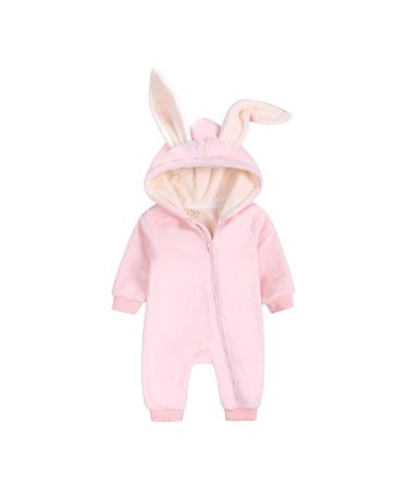 Kids Tales Newborn Baby Winter Warm Outfits Cute Rabbit Ear Hooded Zipper Romper 0-3 Months Thick Fleece 03