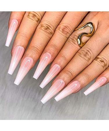 Brishow Coffin Artificial Press On Nails - Long Gradient Ballerina Acrylic - 24 Pieces for Women & Girls - Buy Online on GoSupps.com