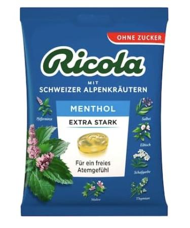 Menthol Extra Stark - Bonbons suisses aux Menthe Extra Fort sans sucre confiserie traditionnelle au go t frais et agr able recette originale suisse paquet familial - Compatible avec Ricola - 75g