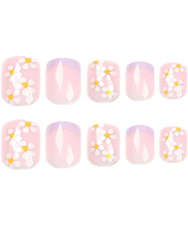 Short False Nails White Sweet Flowers Fake Nails with Glue Stickers 24 Pieces French Press on Nails Coffin Nails Acrylic Stick on Nails for Women and Girls - Buy Online on GoSupps.com