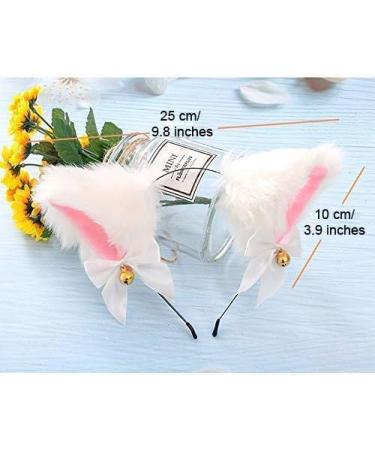 zalati Fox Ears Headband Plush Handmade Hairband Cute Style with Bowknot & Small Bells for Halloween Christmas Cosplay Party Costume Party Decor - White - Buy Online on GoSupps.com