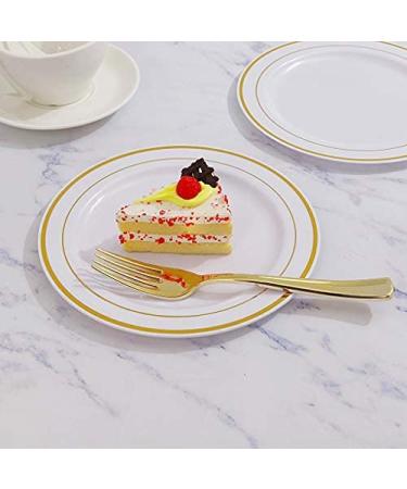 I00000 72-Piece Gold Dessert Plates & Forks Set - Heavyweight White with Gold Rim Plastic Plates for Parties, Weddings, and Events - Buy Online on GoSupps.com