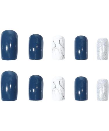 Blue False Nails Short Maggidea Stick on Nails 24pcs Square Press On Nails with Glue Elegant Simple Design Fake Nails for Women Girls (Blue White) - Buy Online on GoSupps.com