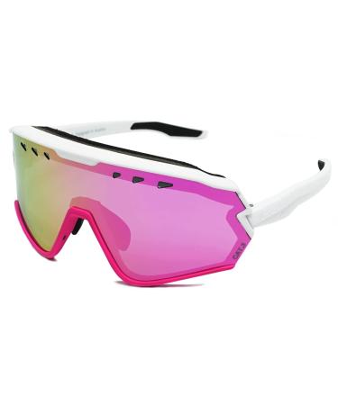 Phieres Sharkbiteph Origin - Unisex sports glasses with ecological organic TPU frame extended ventilation polarized UV400 protection MTT WHT pink / cherry