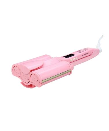 Ceramic Three Tubes Hair Curlers Digital Display Big Wave Hair Waver Curling Irons Curler Quick Heat Hair Style Tool (Pink)